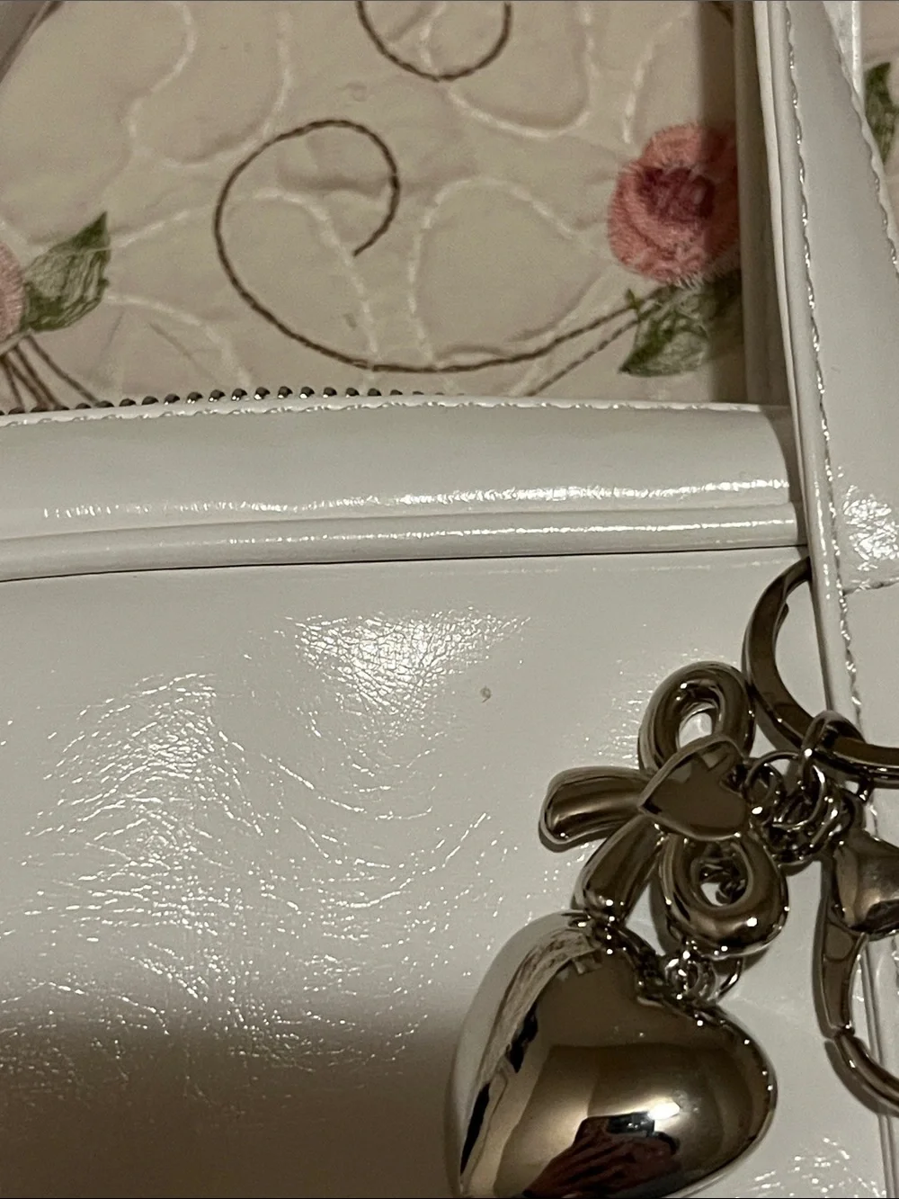 White Patent Shoulder Bag with Heart Charm